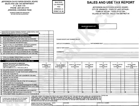 Sales And Use Tax Report Form - Jefferson Davis Parish School Board ...