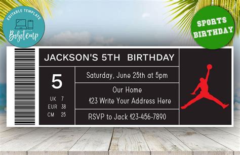 Editable Jordan Shoe Box Label Ticket Birthday Invitation DIY | Bobotemp