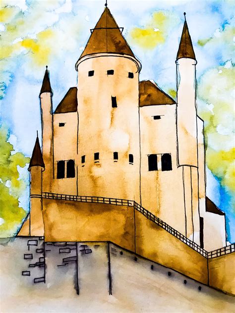 A watercolor painting of a castle. (With images)