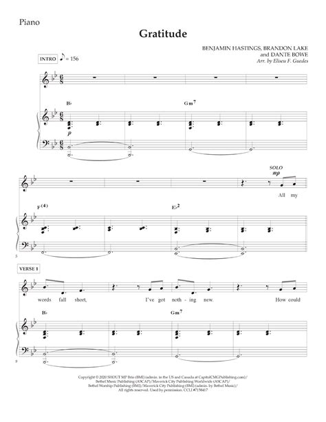 Gratitude (arr. Arranged by Eliseu F. Guedes) by Brandon Lake Sheet Music for Piano, Vocal ...