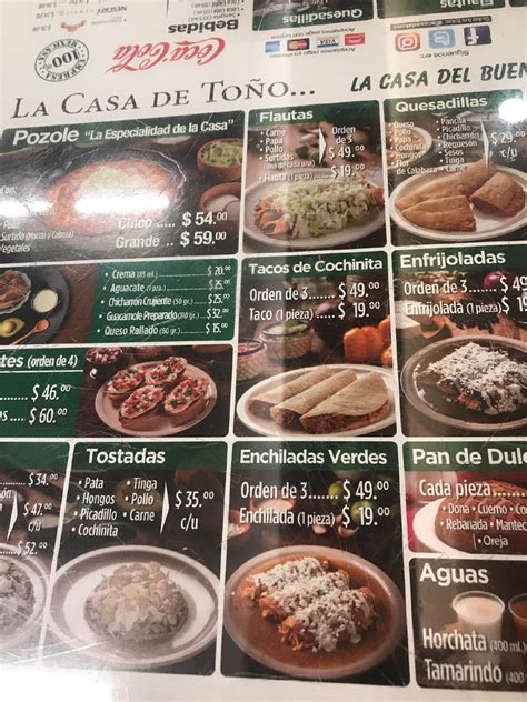 Carta del restaurante La Casa del Toño en Gran Sur, Ciudad del México ...