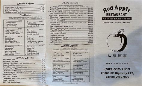 Menu at Red Apple Restaurant, Boring