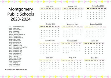 Montgomery Public Schools Calendar with Holidays 2023-2024