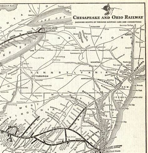 1947 Antique Chesapeake & Ohio Railroad Map Chessie Cat C&O Railway Map ...