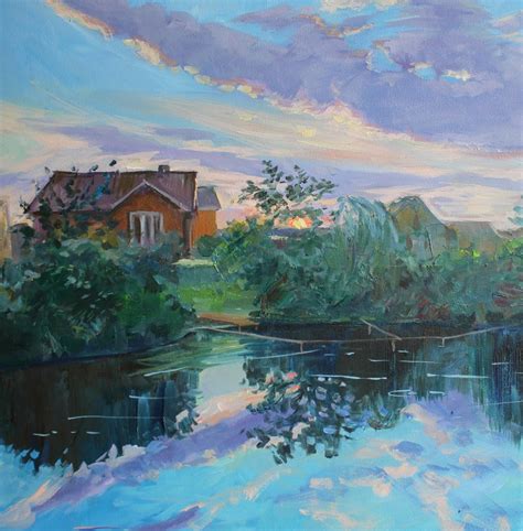 Blue Sky Oil Painting Summer Landscape Sky and Lake Art Home - Etsy