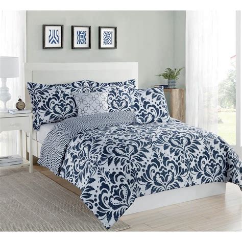 Studio 17 Anson Damask Navy/White 5-Piece King Comforter Set-YMZ006300 ...