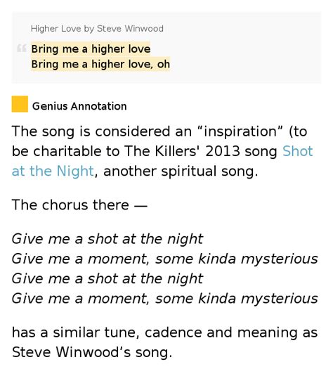 Bring me a higher love / Bring me a higher love, oh – Higher Love