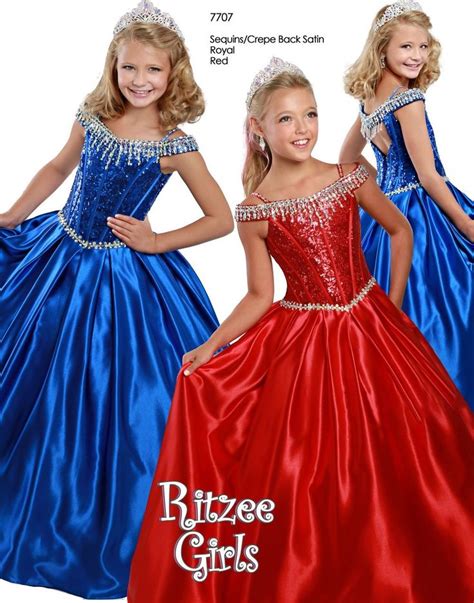 Ritzee Girls 7707 Size 10 Long Satin Pageant Dress Sequin Off the ...