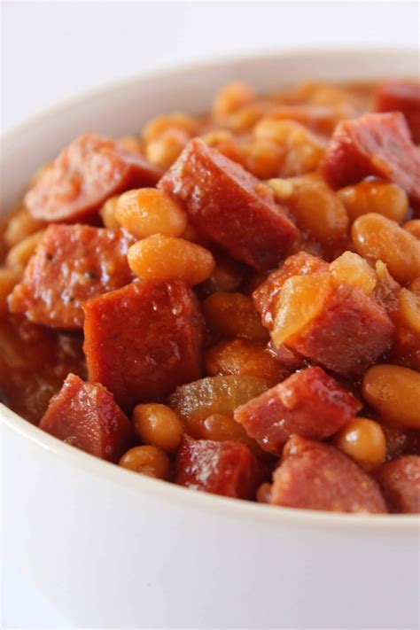 Smoked Sausage Baked Beans Recipe | Practically Homemade | Recipe in 2020 | Baked beans, Sausage ...