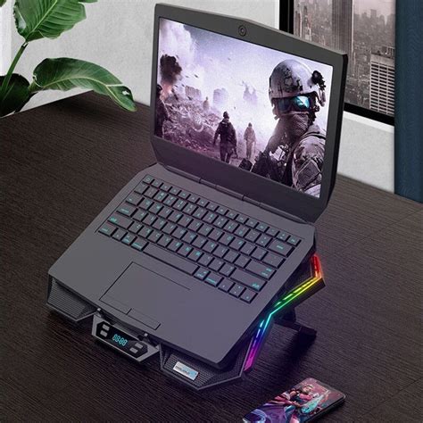 Gaming laptop cooler six fan two usb port led rgb lighting notebook ...