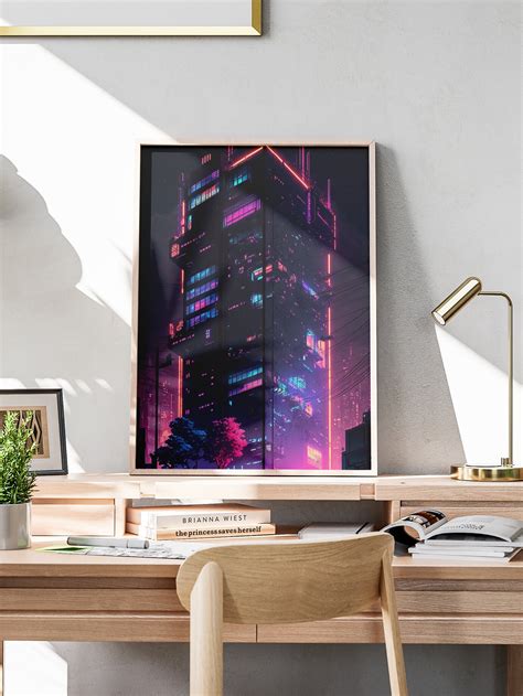 Cyberpunk Pink Neon Skyscraper, Art Digital Instant Download, Printable ...