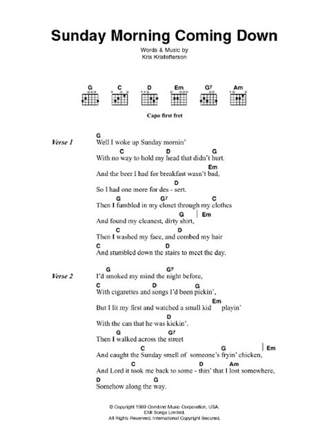 Sunday Morning Coming Down by Johnny Cash - Guitar Chords/Lyrics - Guitar Instructor