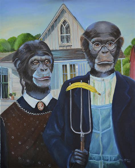 Monkey American Gothic Painting by Sue Clyne - Pixels