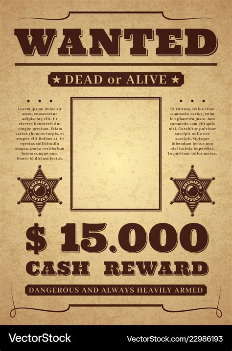 Wanted poster old distressed western criminal Vector Image