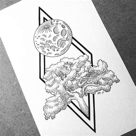 Full Moon Oak Tree tattoo design I made : r/TattooDesigns