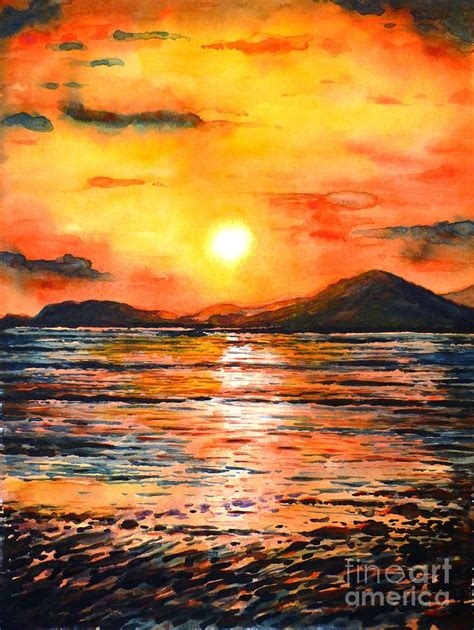 Orange Sunset Painting by Zaira Dzhaubaeva