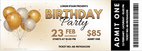 Birthday Party Ticket Templates for Word | FREE Download