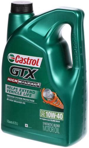 Castrol GTX High Mileage Synthetic Blend Motor Oil 10W-40 5 Quart 1597