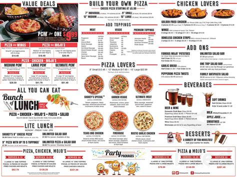 Shakey's Pizza Parlor menu in Norwalk, California, USA