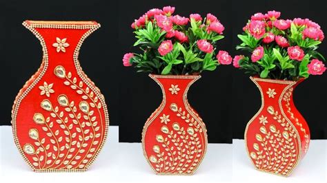 How to make a beautiful flower vase with cardboard | best out of waste | Flower vases, Craft ...