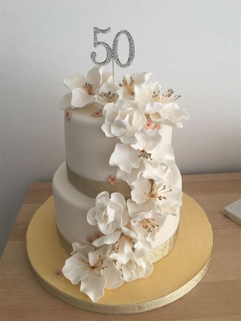 50Th Birthday Cake With Fondant Flowers - CakeCentral.com