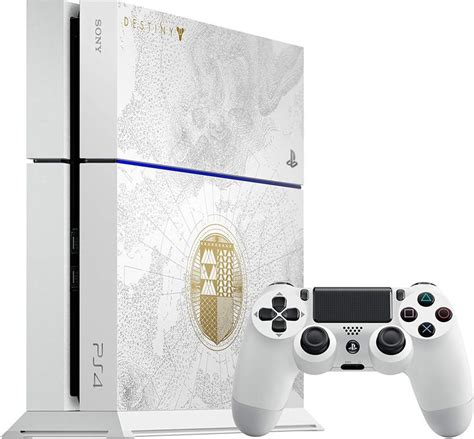 the new playstation 4 console and controller are shown in front of a white box with an emblem on it