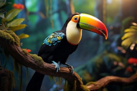 Premium AI Image | A toucan sits on a branch in a tropical rainforest