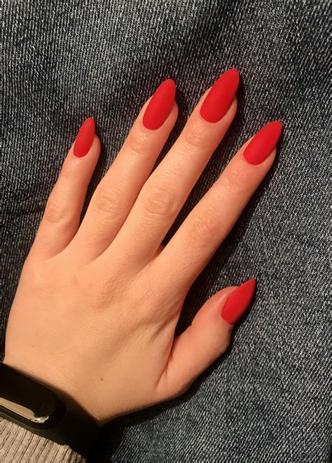 Classic red nails | Oval nails, Red nails, Nails