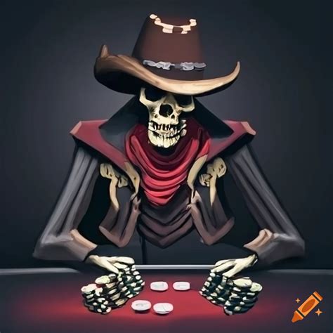 Art of a skeleton cowboy playing poker on Craiyon