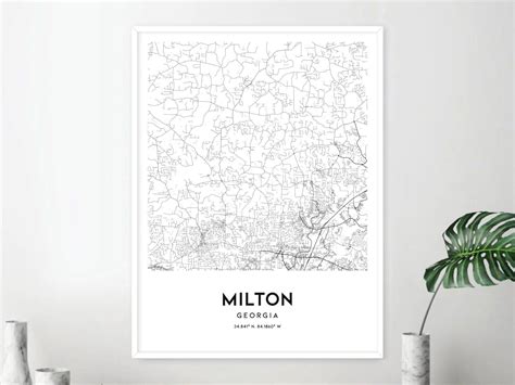 Milton Map Print Milton Map Poster Wall Art Ga City Map - Etsy | Map ...