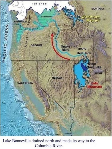 14,500 bc Lake Bonneville drained north to the Columbia River ...