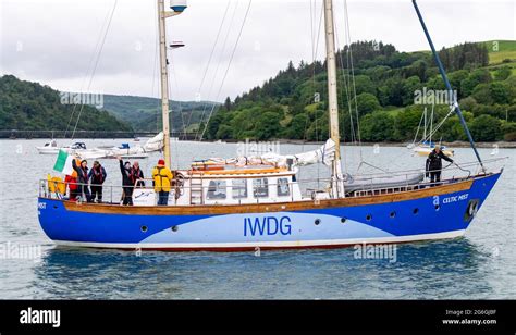 Irish Whale and Dolphin Group research vessel IWDG with crew and Biologists onboard Stock Photo ...