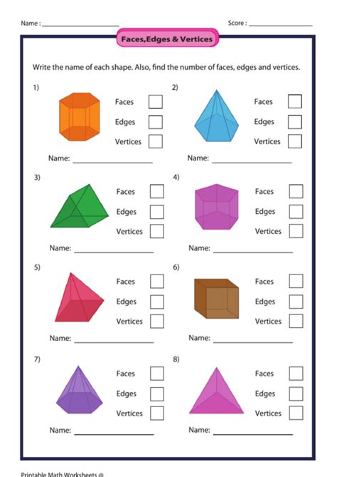 Faces,edges & Vertices Worksheet printable pdf download