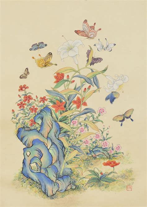 Butterflies in Korean Minhwa Painting Style