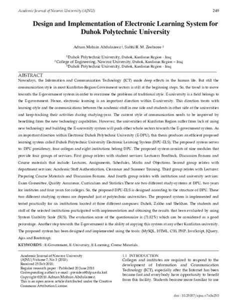 (PDF) Electronic Learning System for Duhok Polytechnic University | Subhi R M Zeebaree ...