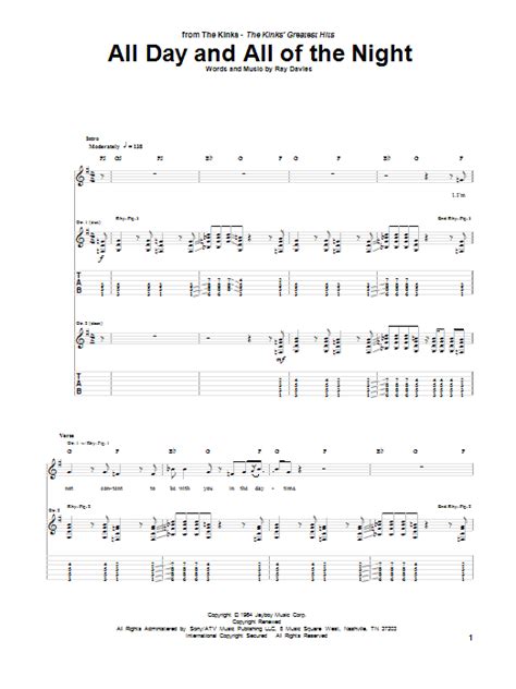 All Day And All Of The Night by The Kinks Sheet Music for Guitar Tab at ...