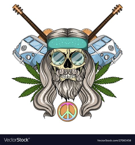 Hippie skull with hair Royalty Free Vector Image