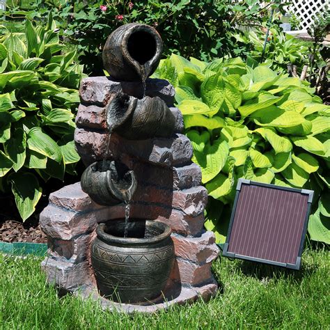 Sunnydaze Crumbling Bricks & Pots Solar Outdoor Water Fountain with Battery 27" - Walmart.com ...