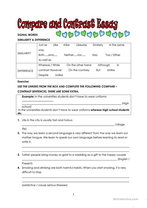 Writing Organizers Worksheets | Printable Compare And Contrast ...