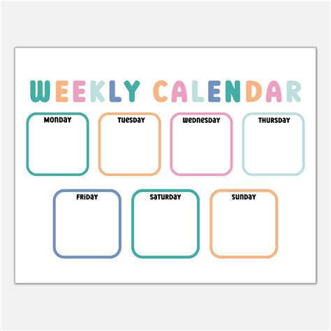 Weekly Calendar for Kids, Preschool Printable, Printable Planner, Days ...