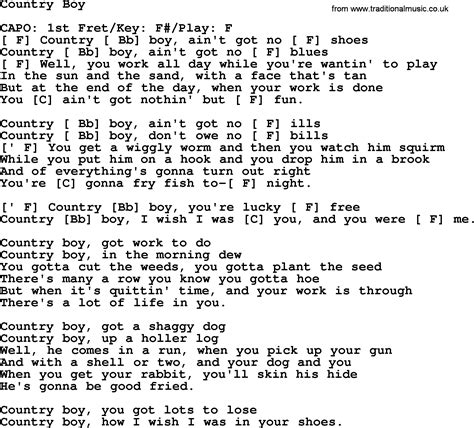 Johnny Cash song: Country Boy, lyrics and chords