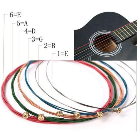 6pcs/set Colorful Steel Bronze Wound 1st 6th E A Electric Guitar Strings String Set For Acoustic ...