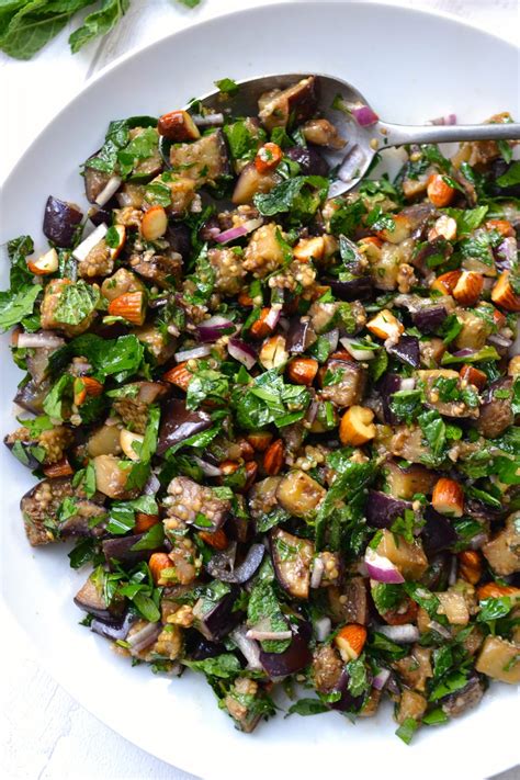 Chopped Eggplant, Almond & Herb Salad (Paleo - Vegan) | Every Last Bite