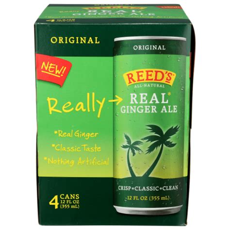 Reed's Inc. Ginger Ale, Original, Real, 4 Pack (12 fl oz) - Instacart