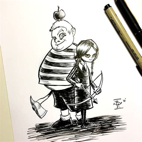 Wednesday and Pugsley Addams Ink Drawing by BrianC215 on DeviantArt