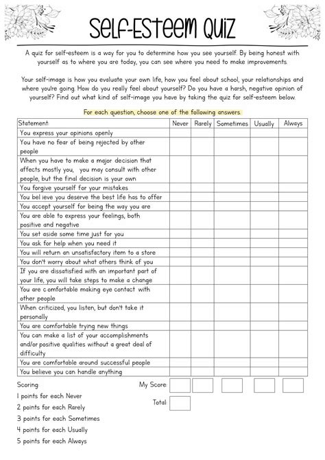 Improving Self Esteem Worksheets