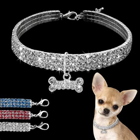 Rhinestone Dog Necklace Collar Pet Dog Accessories Jeweled Puppy Necklace Diamond Pets For Small ...