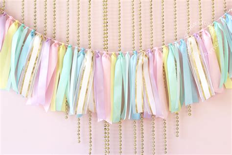 Pastel Rainbow and Gold Ribbon Garland – JacqsCraftyCorner