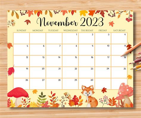 Buy EDITABLE November 2023 Calendar Beautiful Fall Autumn Online in ...