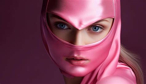 Premium AI Image | woman wearing superhero mask in pink clothe in the style of hyperrealistic ...